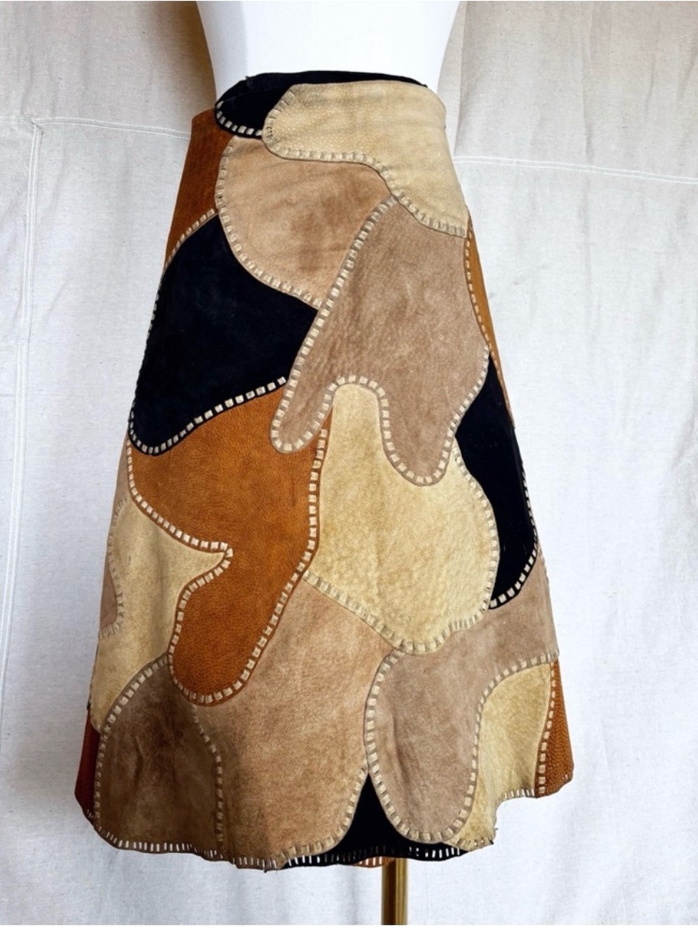 Vintage Leather patchwork wrap skirt one size